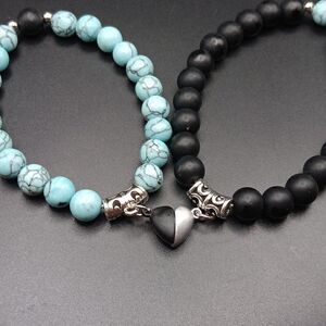 New Couples Heart Magnetic Bracelets Blue And Black‎ By Emptizer